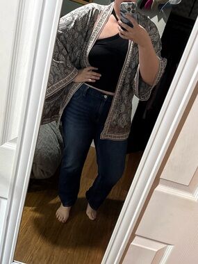 Max Studio Neutral Paisley Kimono Cardigan